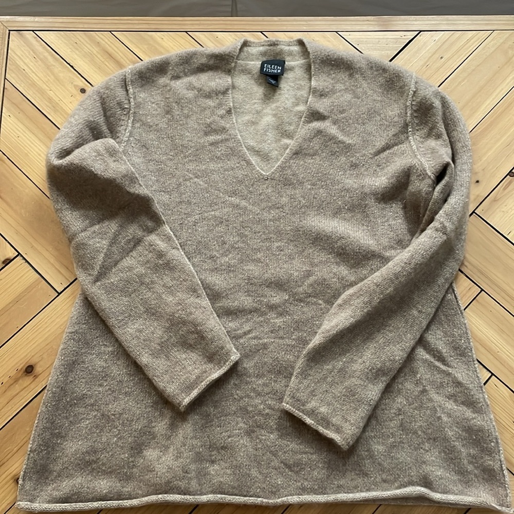 Eileen Fisher Taupe V-Neck Sweater